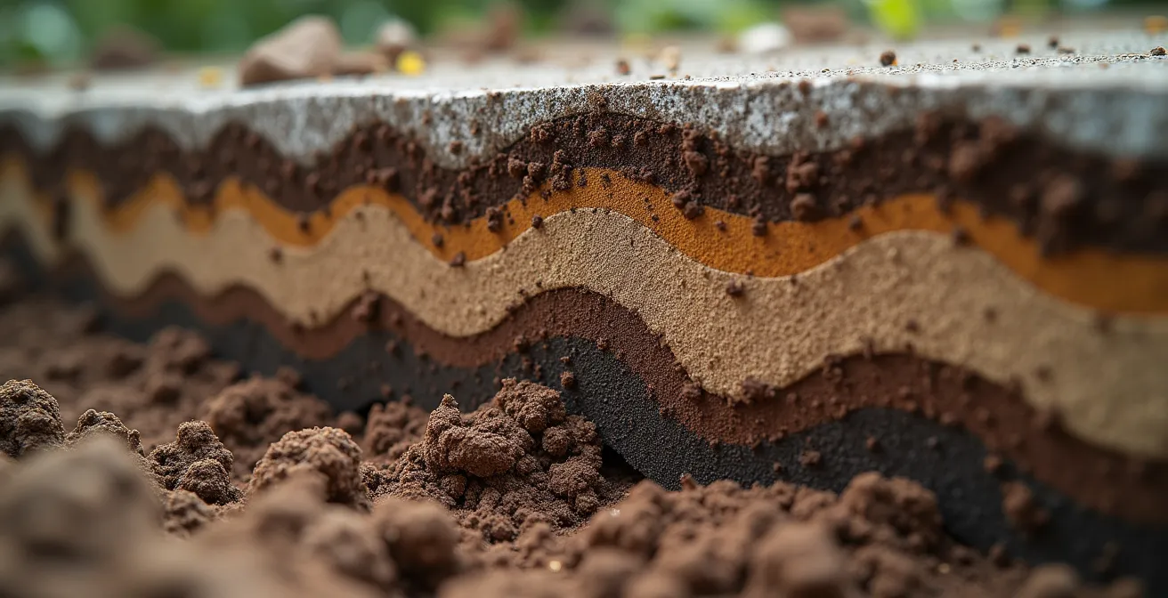 Coupe technique montrant le bulbe de pression dans le sol sous des fondations avec et sans extension